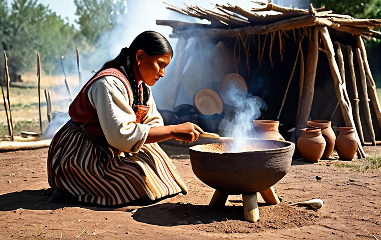 고대 인디언의 식사 관습 - Ancient Native American Meal Preparation**

"Ancient Native American women preparing a meal outdoors...