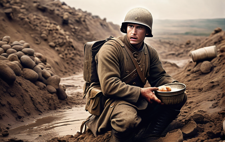 음식과 전쟁의 역사적 연관성 - Image Prompt 1: Evolution of Battlefield Rations Through Time**
