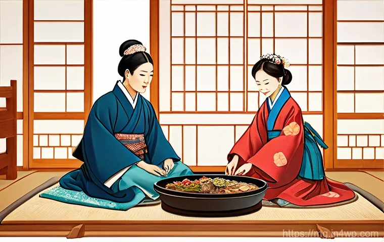 음식 역사 속의 건강과 영양 - **Image Prompt 1: The Evolution of K-Food Wisdom**
    A vibrant illustration depicting a historical...