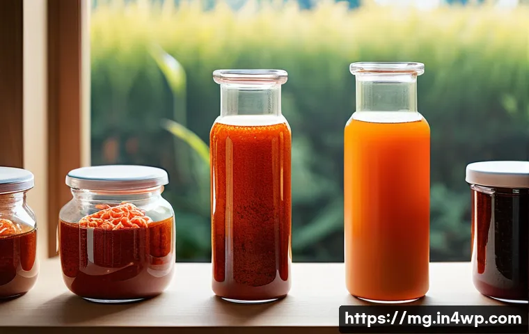 전통 음식과 현대 음식의 차이 - **Traditional Fermentation Meets Modern Insight:** An artistic close-up shot of various traditional ...